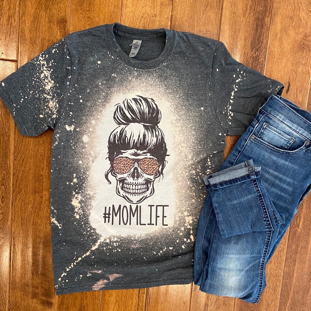 Mom life bleached t-shirt